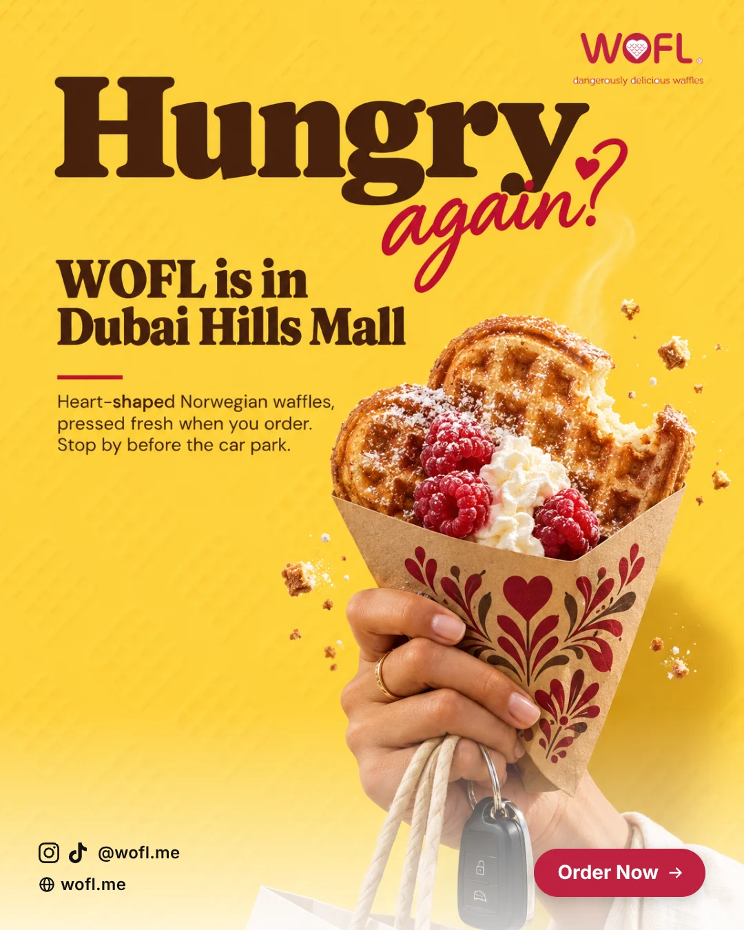 After-mall hunger at Dubai Hills Mall, a poster for WOFL
